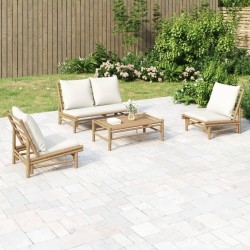 Salon de jardin 4 pcs avec coussins blanc crème bambou 567319567319
