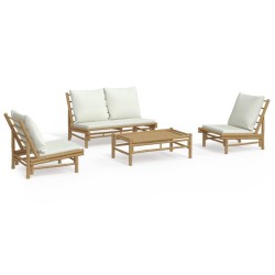 Salon de jardin 4 pcs avec coussins blanc crème bambou 567319567319