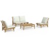Salon de jardin 4 pcs avec coussins blanc crème bambou 567319567319