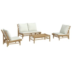 Salon de jardin 4 pcs avec coussins blanc crème bambou 567319567319