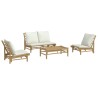 Salon de jardin 4 pcs avec coussins blanc crème bambou 567319567319