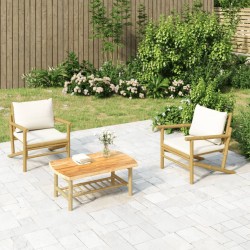 Salon de jardin 3 pcs avec coussins blanc crème bambou 567320567320