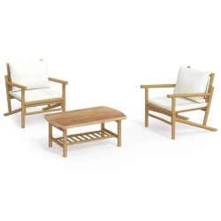 Salon de jardin 3 pcs avec coussins blanc crème bambou 567320567320