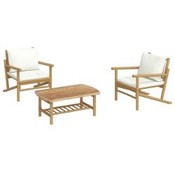 Salon de jardin 3 pcs avec coussins blanc crème bambou 567320567320