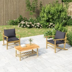 Salon de jardin 3 pcs avec coussins gris foncé bambou 567327567327