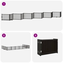 Barrière pour chien porte pliable 12panneaux noir bois peuplier 567331567331