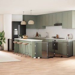Barrière pour chien porte pliable 10panneaux noir bois peuplier 567335567335