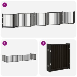 Barrière pour chien porte pliable 10panneaux noir bois peuplier 567335567335