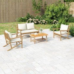 Salon de jardin 4 pcs avec coussins blanc crème bambou 567336567336