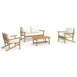 Salon de jardin 4 pcs avec coussins blanc crème bambou 567336567336