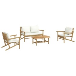 Salon de jardin 4 pcs avec coussins blanc crème bambou 567336567336