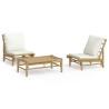 Salon de jardin 3 pcs avec coussins blanc crème bambou 567338567338