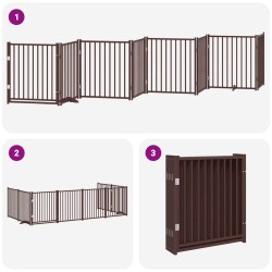 Barrière pour chien porte pliable 8 panneaux bois de peuplier 567343567343