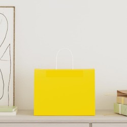 Sacs en papier 50 pcs avec poignées jaune 32x17x25 cm 567371567371