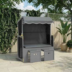 Strandkorb avec auvent poly rotin bois solide anthracite noir 567373567373