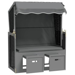Strandkorb avec auvent poly rotin bois solide anthracite noir 567373567373