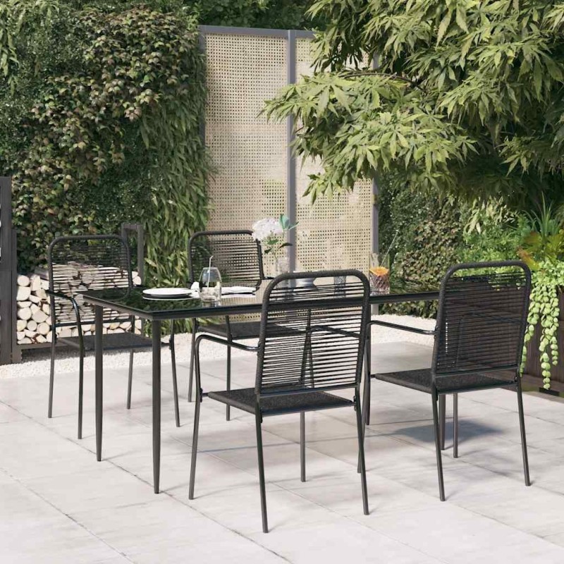 Ensemble à manger de jardin 5 pcs Noir Corde de coton et acier 567387567387