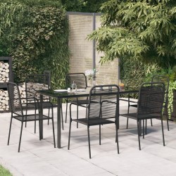 Ensemble à manger de jardin 7 pcs Noir Corde de coton et acier 567388567388