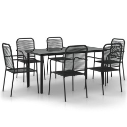 Ensemble à manger de jardin 7 pcs Noir Corde de coton et acier 567388567388
