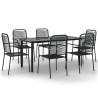Ensemble à manger de jardin 7 pcs Noir Corde de coton et acier 567388567388
