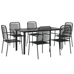 Ensemble à manger de jardin 7 pcs Noir Corde de coton et acier 567388567388