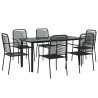 Ensemble à manger de jardin 7 pcs Noir Corde de coton et acier 567388567388