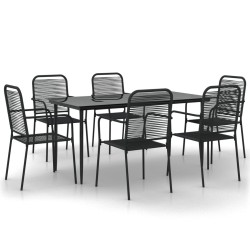 Ensemble à manger de jardin 7 pcs Noir Corde de coton et acier 567390567390