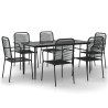 Ensemble à manger de jardin 7 pcs Noir Corde de coton et acier 567390567390