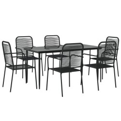 Ensemble à manger de jardin 7 pcs Noir Corde de coton et acier 567390567390