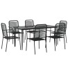 Ensemble à manger de jardin 7 pcs Noir Corde de coton et acier 567390567390