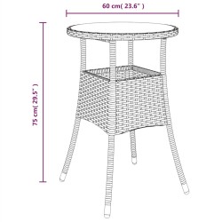 Table de jardin Ø60x75 cm Verre trempé/résine tressée Noir 567639567639