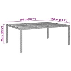 Table de jardin 200x150x75 cm Acacia et résine tressée Gris 567640567640