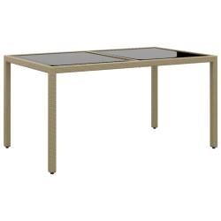 Table de jardin 150x90x75 cm Verre trempé/résine tressée Beige 567653567653
