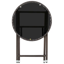Table à thé Marron 60 cm Résine tressée et verre trempé 567656567656