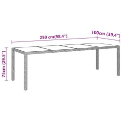 Table de jardin 250x100x75 cm Verre trempé et Résine tressée 567664567664