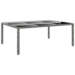 Table de jardin 200x150x75 cm Verre trempé/résine tressée Gris 567666567666