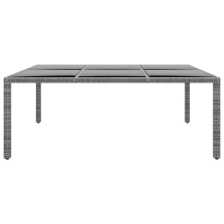 Table de jardin 200x150x75 cm Verre trempé/résine tressée Gris 567666567666
