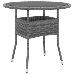 Table de jardin Ø80x75 cm Verre trempé/résine tressée Gris 567675567675