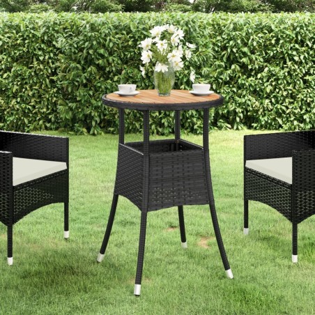 Table de jardin Ø60x75 cm Acacia et résine tressée Noir 567676567676