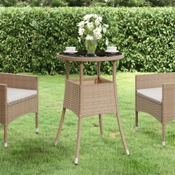 Table de jardin Ø60x75 cm Verre trempé/résine tressée Beige 567695567695