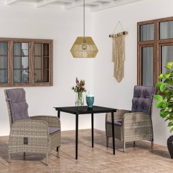 Ensemble à manger de jardin et coussins 3 pcs Gris et noir 567702567702