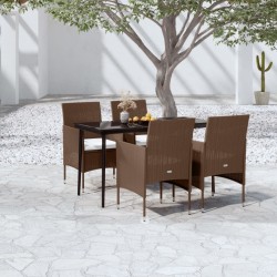 Ensemble à manger de jardin coussins 5 pcs Marron/noir 567704567704