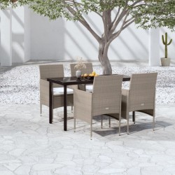 Ensemble à manger de jardin coussins 5 pcs Beige/noir 567705567705