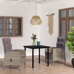 Ensemble à manger de jardin et coussins 3 pcs Gris et noir 567708567708