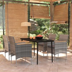 Ensemble à manger de jardin et coussins 5pcs Gris/noir 567710567710