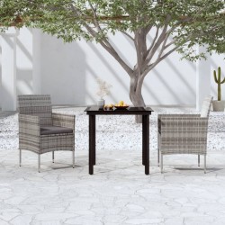 Ensemble à manger de jardin et coussins 3 pcs Gris et noir 567713567713