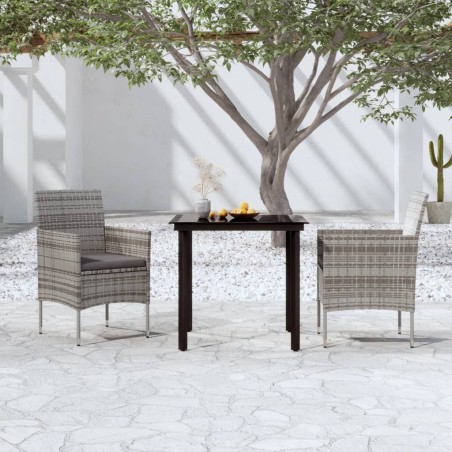 Ensemble à manger de jardin et coussins 3 pcs Gris et noir 567713567713