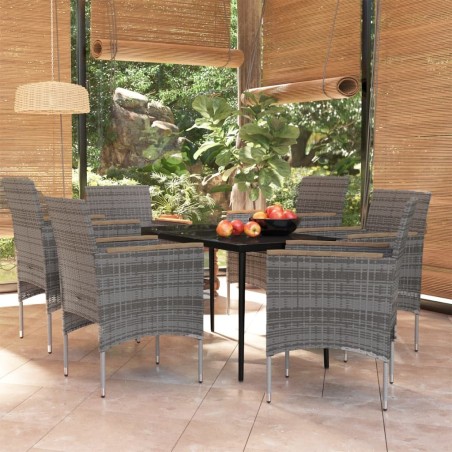 Ensemble à manger de jardin coussins 7pcs Gris et noir 567714567714