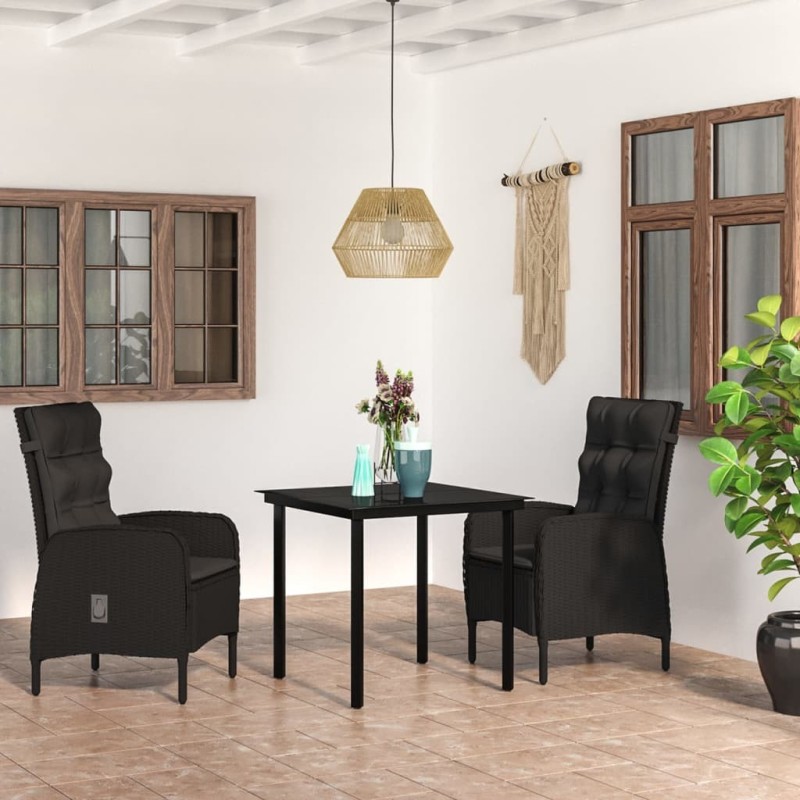 Ensemble à manger de jardin avec coussins 3 pcs noir 567717567717