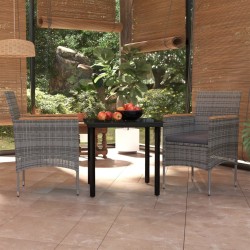 Ensemble à manger de jardin et coussins 3 pcs Gris et noir 567719567719